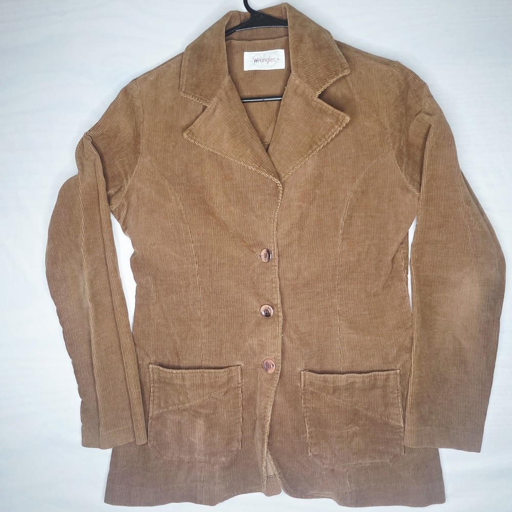 Vintage Wrangler Brown Corduroy Blazer Jacket Womens Size M Made in USA